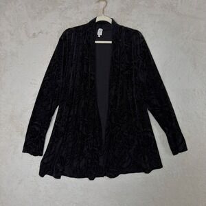 Jones New York Black Burnout Velvet Paisley Cardigan 2X Open Front Whimsigoth